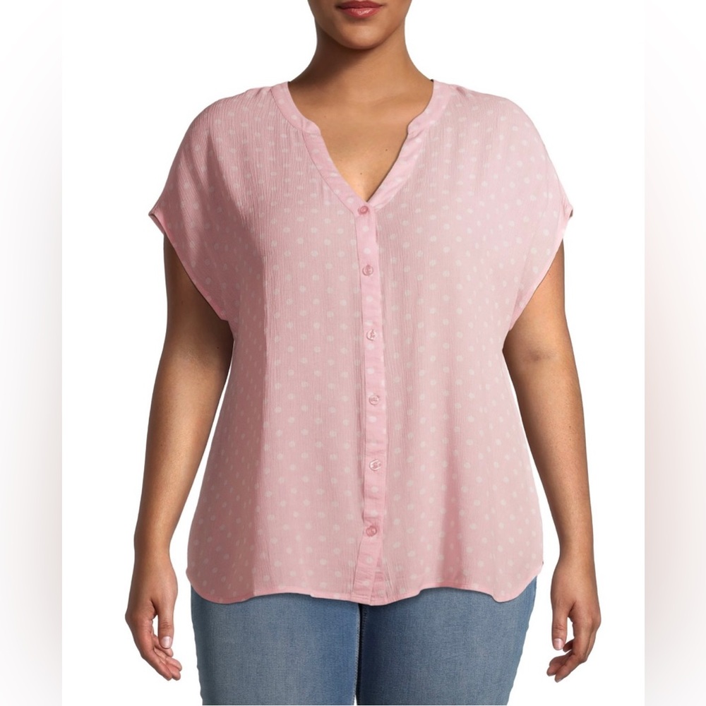 NWT - Pink and White Polka Dot Button Down Blouse.